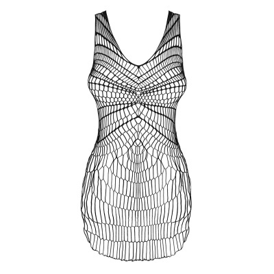 Vestido feminino tipo rede preto transparente com padrão geométrico