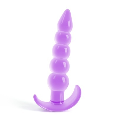 Plug anal roxo em silicone com esferas e base em T