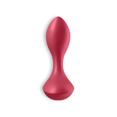 Plug anal vermelho de silicone com formato curvado e superfície lisa