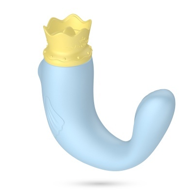 Vibrador azul claro e amarelo com bocal em forma de coroa