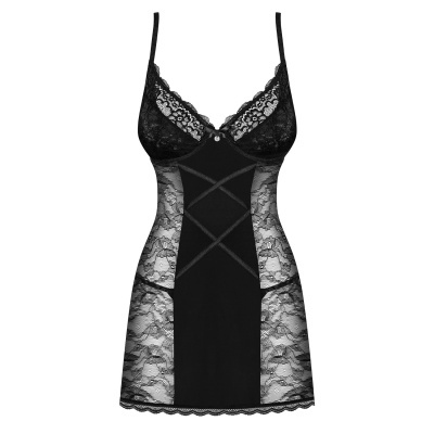 Lingerie preta feminina com renda floral e alças finas