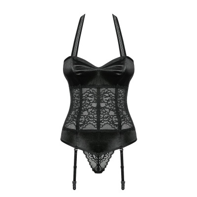 Corselet preto com renda e alças ajustáveis