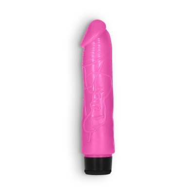 Vibrador rosa com textura e base preta isolado