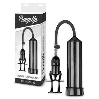 Bomba de sucção preta com componente de ajuste por dedo e embalagem branca.