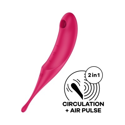 Dispositivo rosa curvo com abertura circular e texto 'CIRCULATION + AIR PULSE'