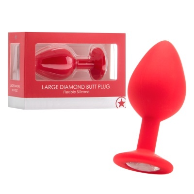 Plug anal vermelho com base em forma de diamante e embalagem