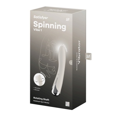 Embalagem de vibrador branco Satisfyer Spinning Vibe 1 com detalhes prateados