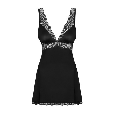 Vestido lingerie preto com renda e decote em V