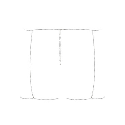 Conjunto de jóias para o corpo em correntes finas prateadas, simulando shorts