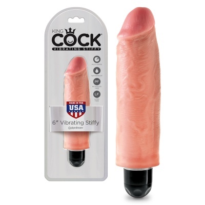 Dildo vibratório King Cock, cor pele, embalagem transparente
