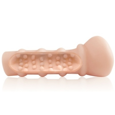 Produto tubular bege com textura de nós e saliências