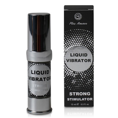 Frasco metálico e embalagem preta do produto LIQUID VIBRATOR STRONG STIMULATOR