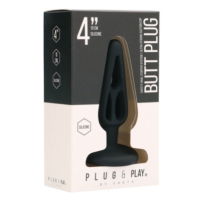 Plugue anal preto de silicone em embalagem PLUG & PLAY BY SHOTS