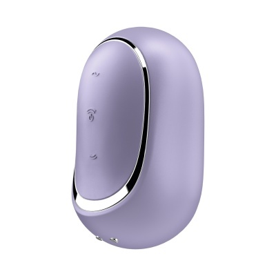 Dispositivo eletrônico lilás com acabamento cromado e símbolos frontais