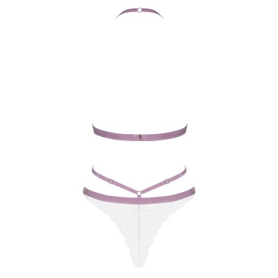 Conjunto lingerie soutien e cueca tanga lilás e branco rendado