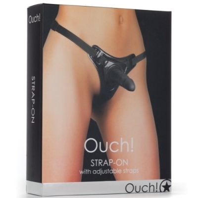 Embalagem do strap-on preto Ouch! com alças ajustáveis