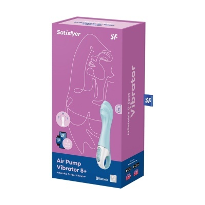 Caixa roxa com vibrador azul claro Air Pump Vibrator 5+ da Satisfyer