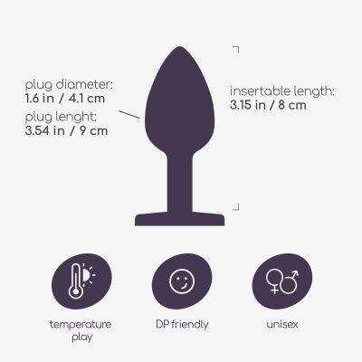 Desenho gráfico de um plug com dimensões e ícones informativos