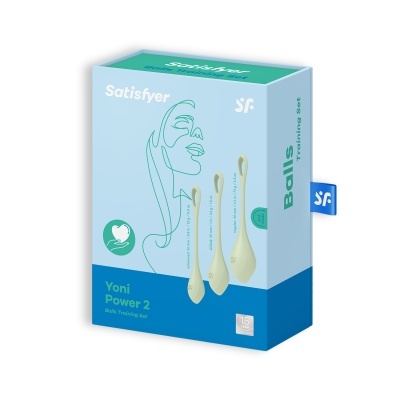 Caixa azul e verde Satisfyer Balls Yoni Power 2 com imagens do produto