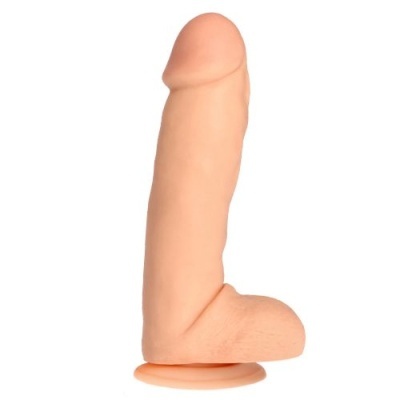 Dildo em tons de pele com textura realista e base de ventosa.
