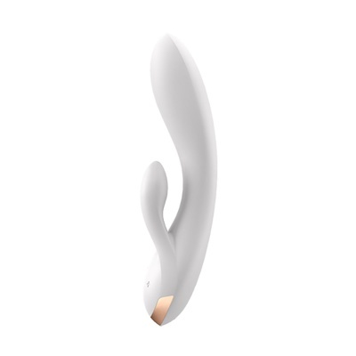 Vibrador branco com estimulador menor e detalhe dourado