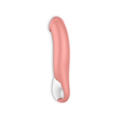 Vibrador cor de pele com base branca em fundo branco