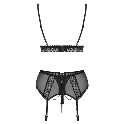 Conjunto de lingerie preto com renda e cinta-liga