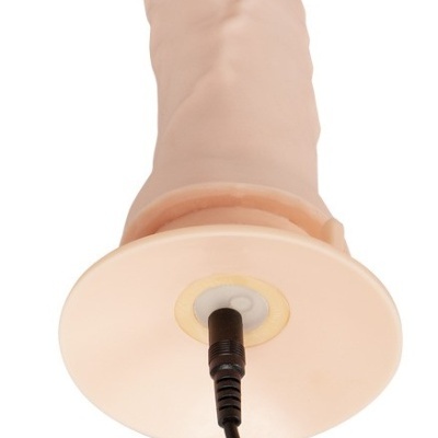 Dildo realista cor pele com base circular e cabo conectado