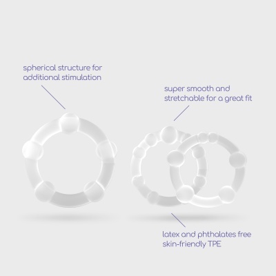 Anéis brancos de TPE com estruturas esféricas e textura suave para estímulo e ajuste