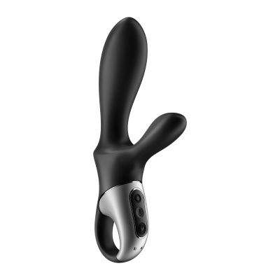 Vibrador preto em silicone com pega cinza e botões