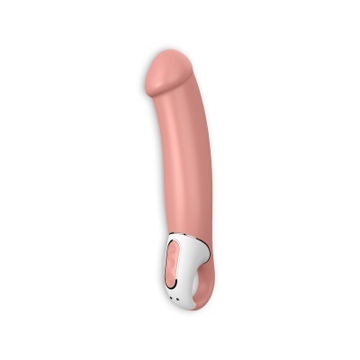 Vibrador em silicone cor de pele com base branca e rosa