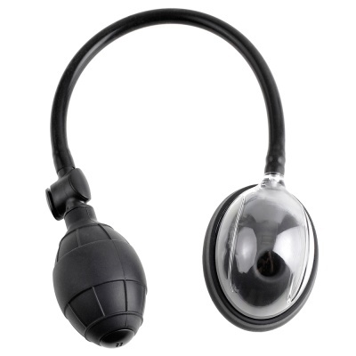 Bomba de mão preta com tubo flexível e superfície oval transparente