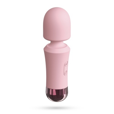 Vibrador rosa de silicone com base transparente e detalhe metálico