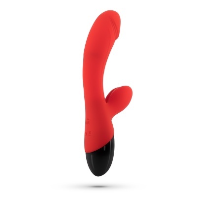 Vibrador vermelho com parte inferior preta em fundo branco