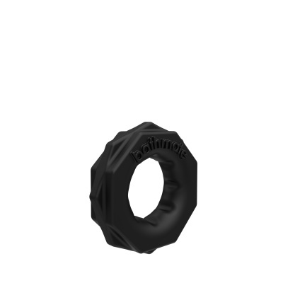 Anel preto com textura ondulada e texto 'bathmate' em relevo