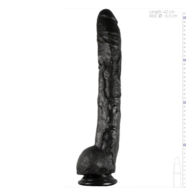 Dildo preto com textura realista, 42 cm de comprimento, base de ventosa