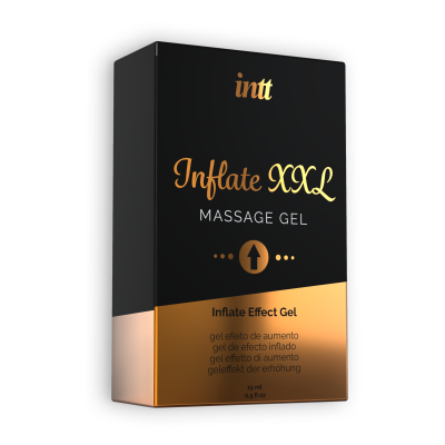 Embalagem preta e dourada do gel de massagem Inflate XXL