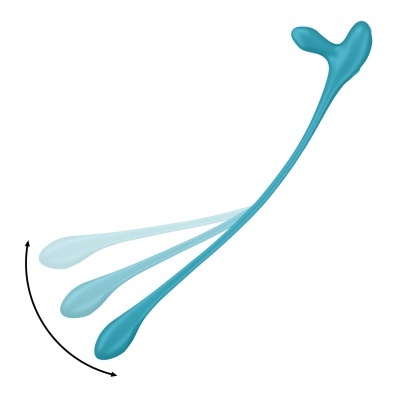 Objeto azul curvado com ponta bifurcada sobre fundo branco