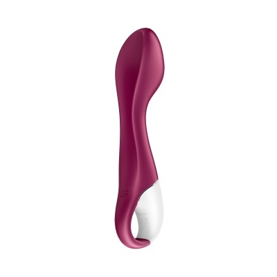 Vibrador vermelho escuro com base branca num fundo branco