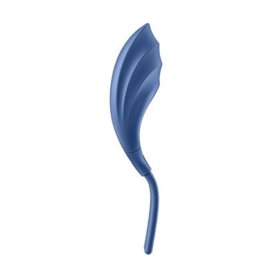 Vibrador azul ergonómico com forma curvada e textura ondulada