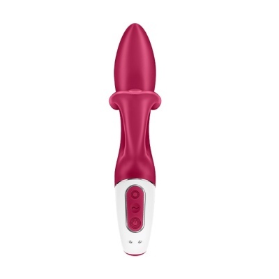 Vibrador adulto rosa escuro com base branca e botões vermelhos