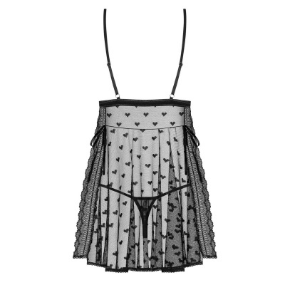 Lingerie feminina preta em tule com corações