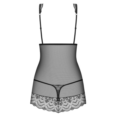 Conjunto de roupa interior feminina preta em tule e renda com tanga