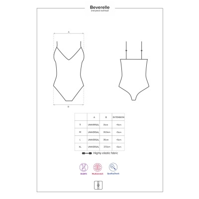 Desenho técnico de fato de banho uma peça Beverelle com medidas e alças ajustáveis