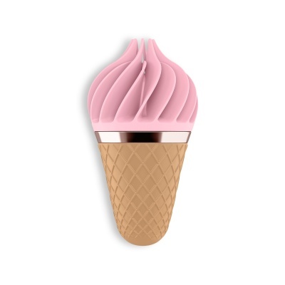 Pen drive em forma de gelado rosa e castanho claro com detalhe metálico