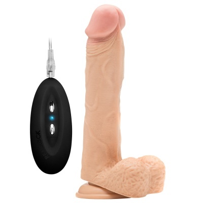 Dildo realista com controlo remoto preto em fundo branco