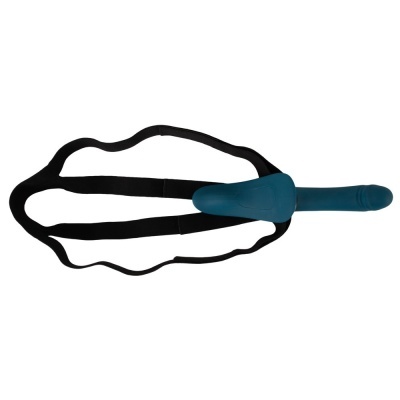 Cinta com dildo azul e tiras pretas