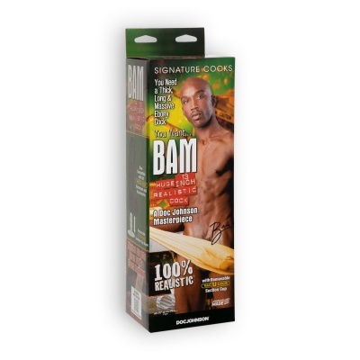 Embalagem de brinquedo adulto BAM com imagem de homem e texto em inglês