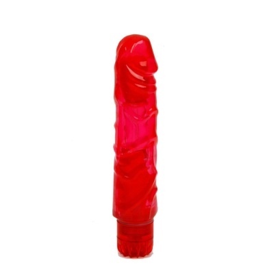 Vibrador vermelho translúcido em formato fálico