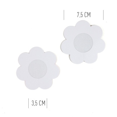 Dois desenhos florais brancos com medidas visíveis em fundo branco